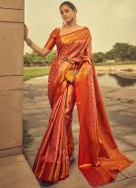 Brocade Silk Peach Festival Wear Weaving Saree